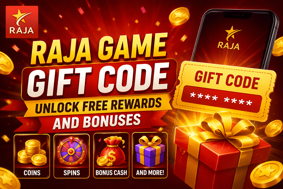 Raja Game Gift Code with free rewards and bonus offers banner.